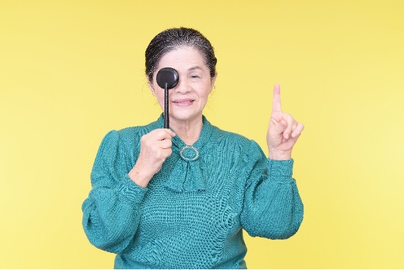 写真：視力検査をする女性